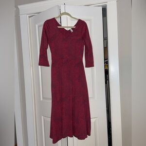 Pact Fit and Flare Red Long Sleeve Dress Medium 3/4 sleeve,